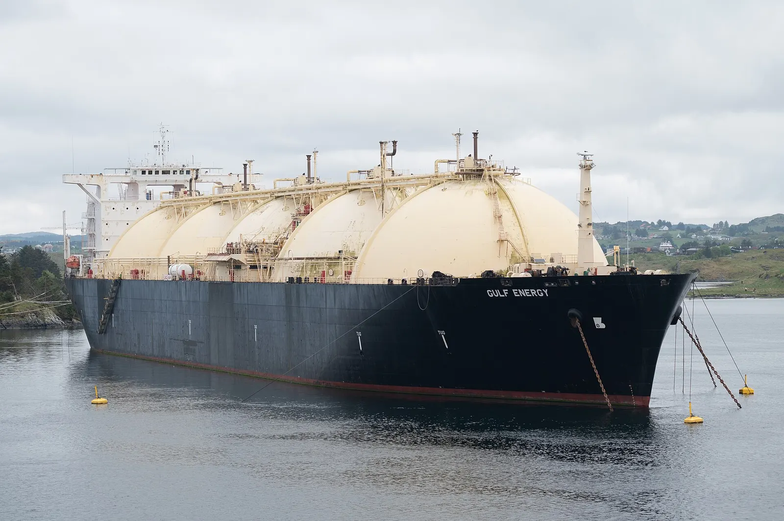The LNG carrier Gulf Energy at anchor in the Karmsundet strait, Norway