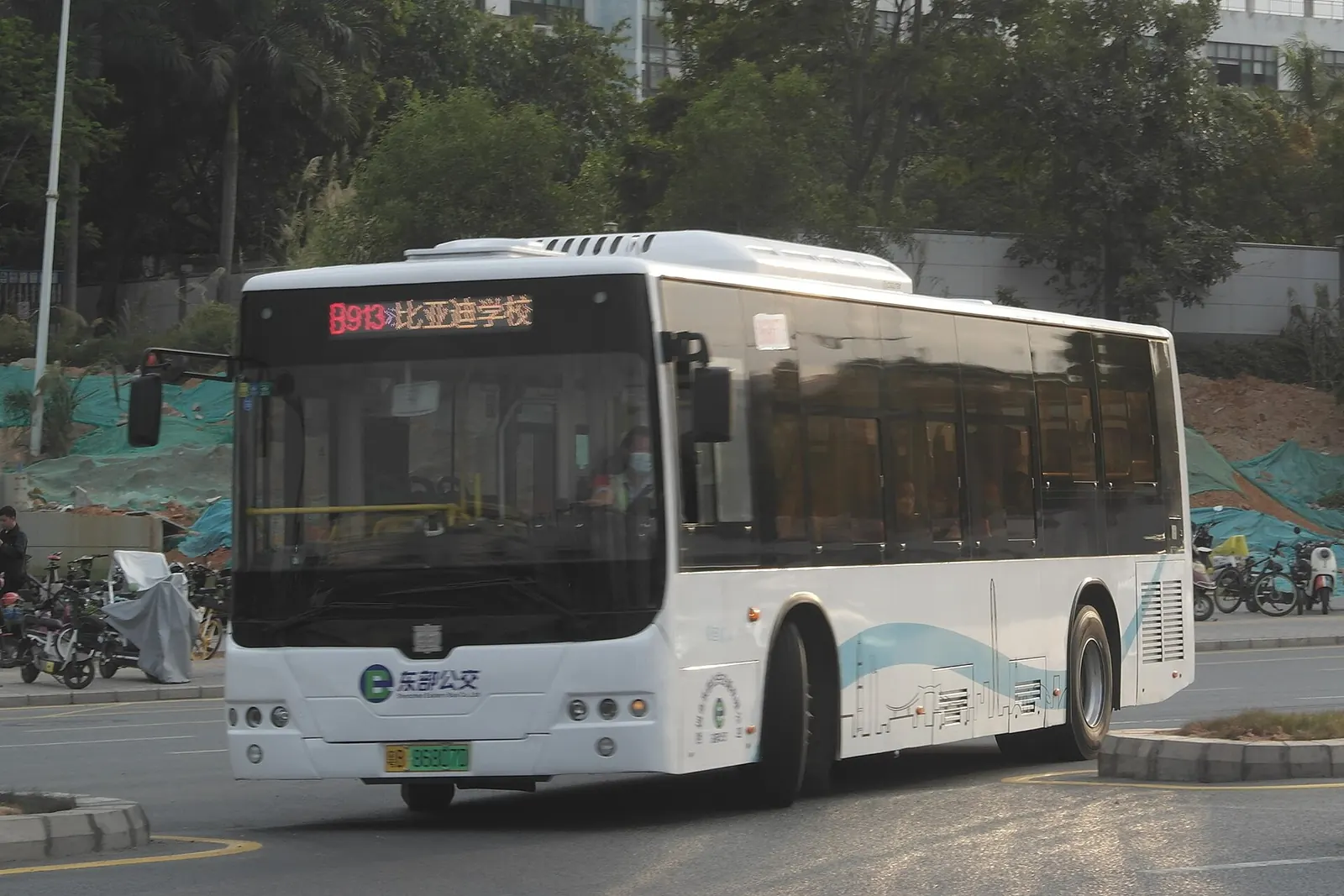 A battery-electric city bus in Shenzhen, China