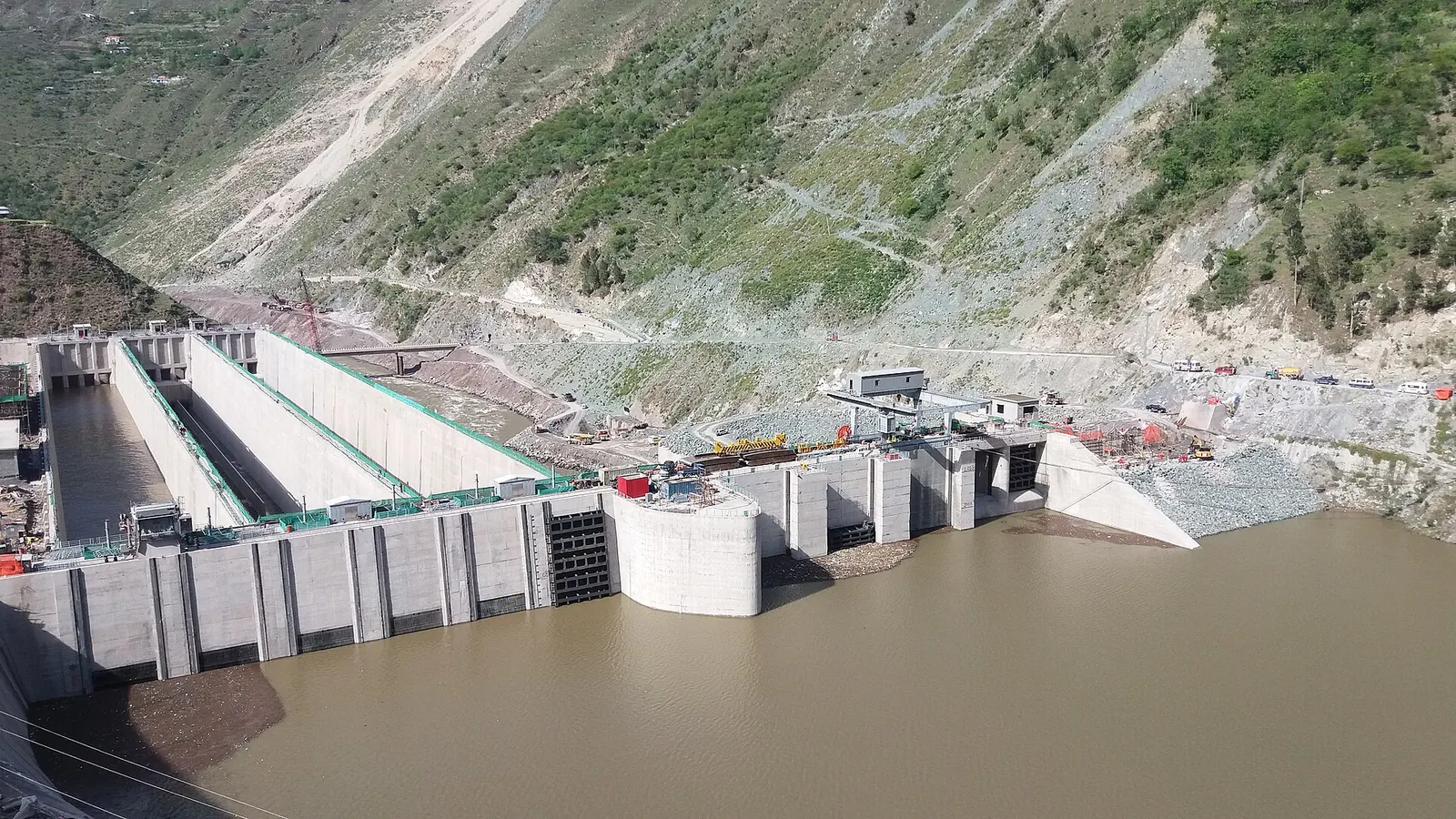 The dam and reservoir of the Neelum Jhelum hydropower plant, Azad Kashmir