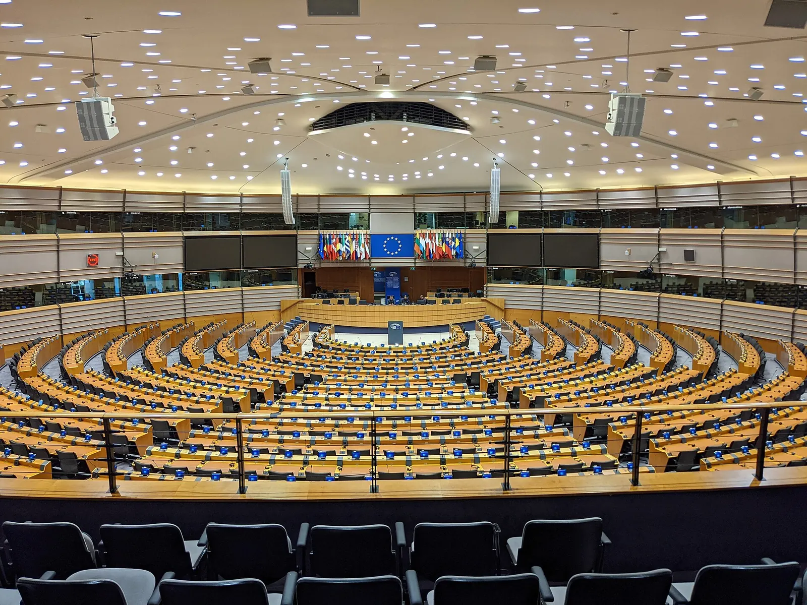 The European Parliament hemicycle in Brussels