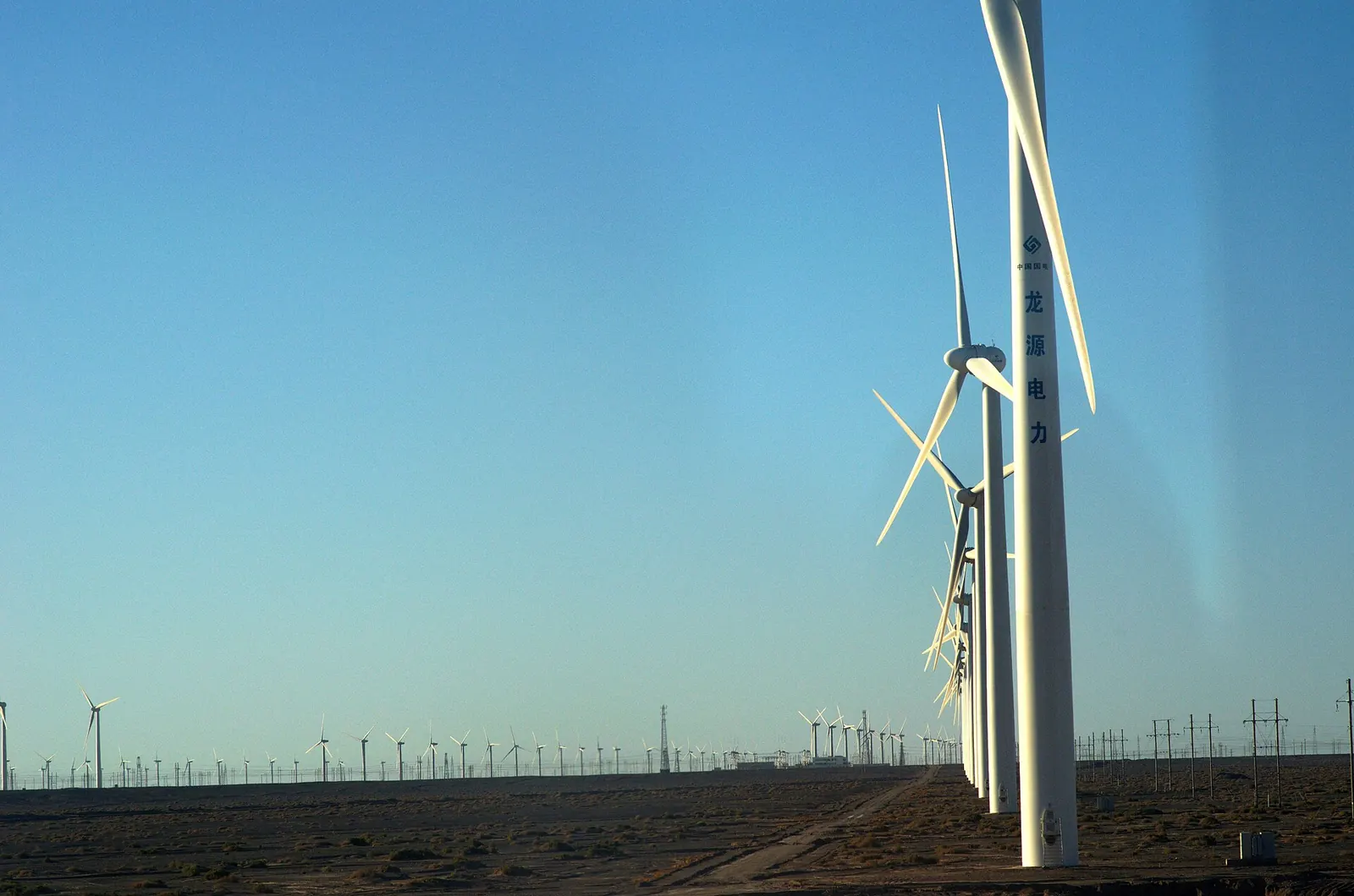 Wind turbines in Guazhou County, Gansu province, China