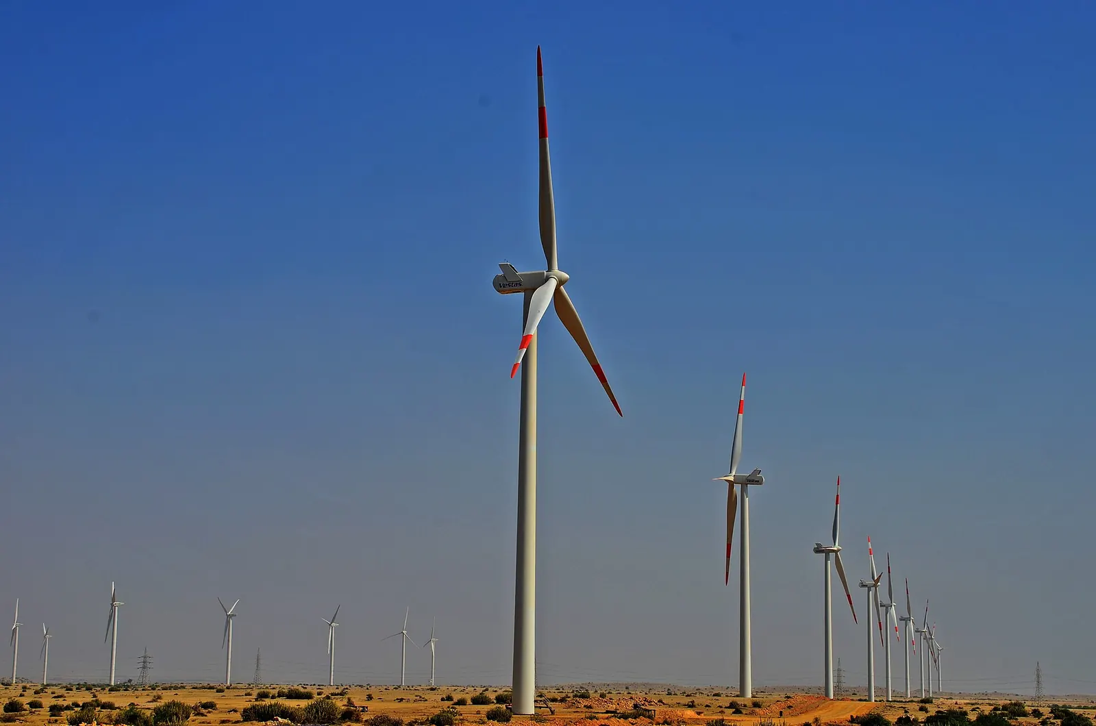 Turbines at the Jhimpir wind farm, Thatta District, Sindh