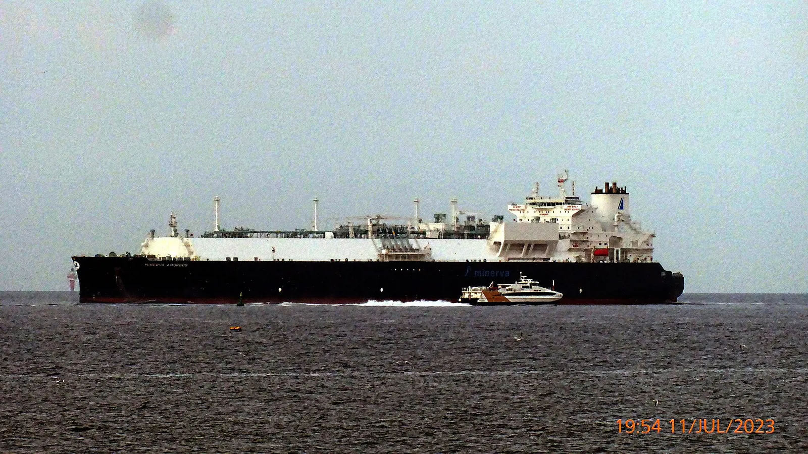 The LNG carrier Minerva Amorgos at sea, en route to Corpus Christi, Texas