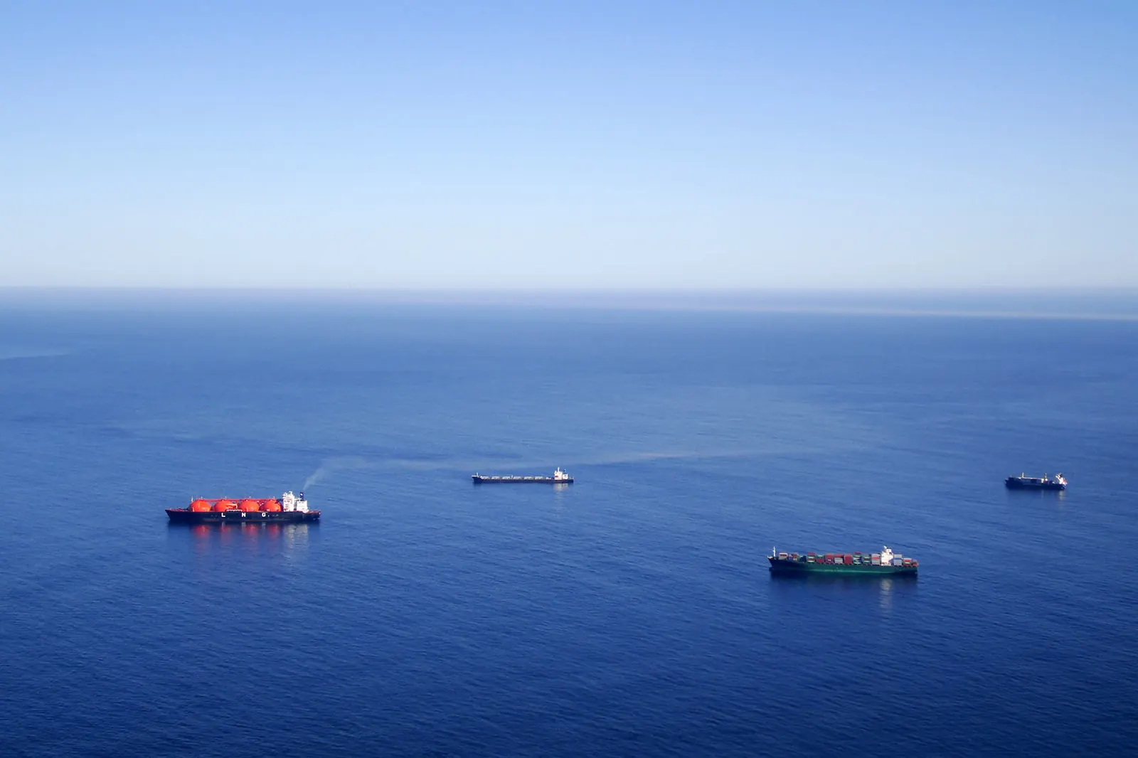 Ships, including an LNG carrier, off Cape Town, South Africa