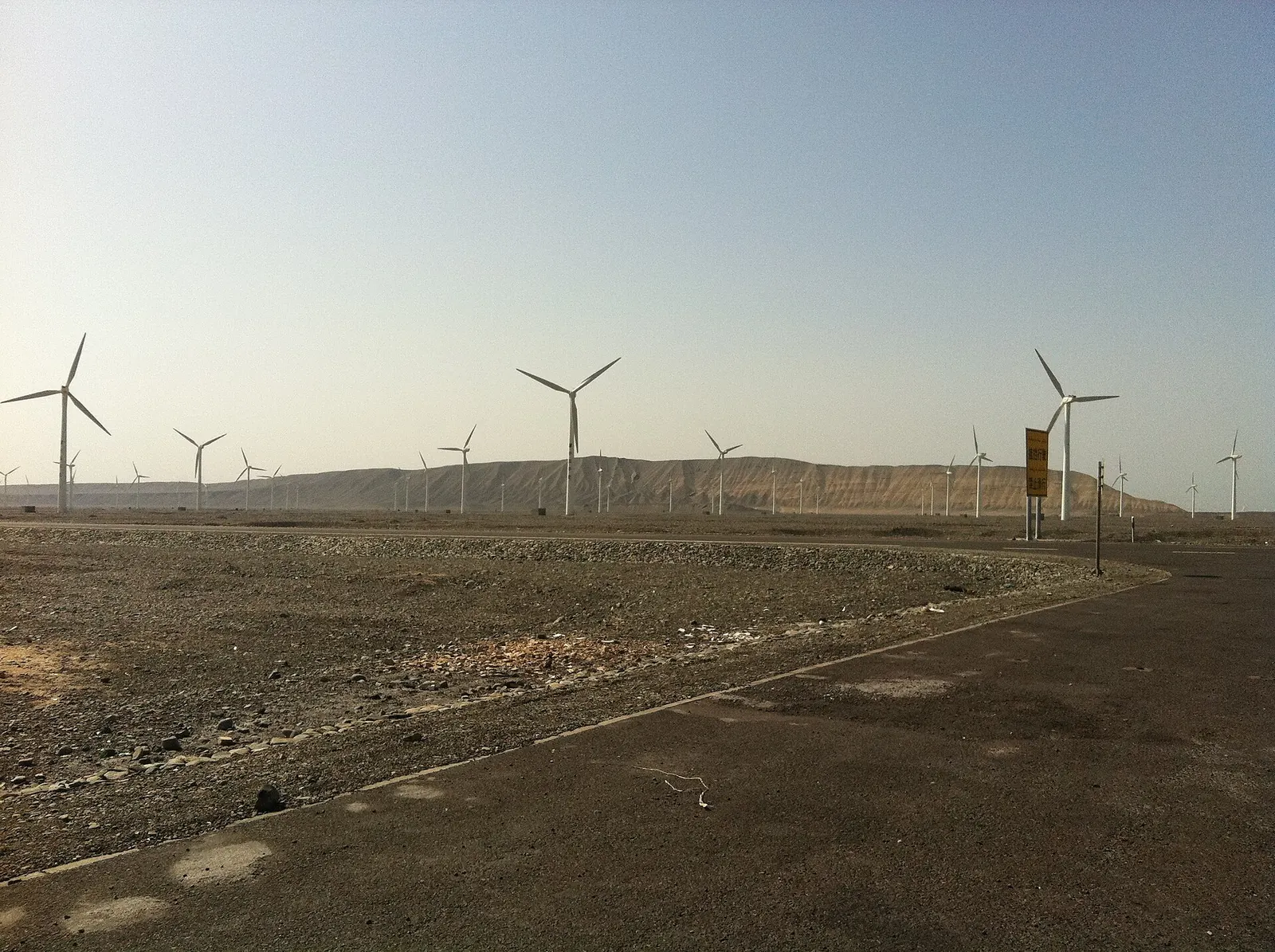 Wind turbines along Highway G312 in Xinjiang, China